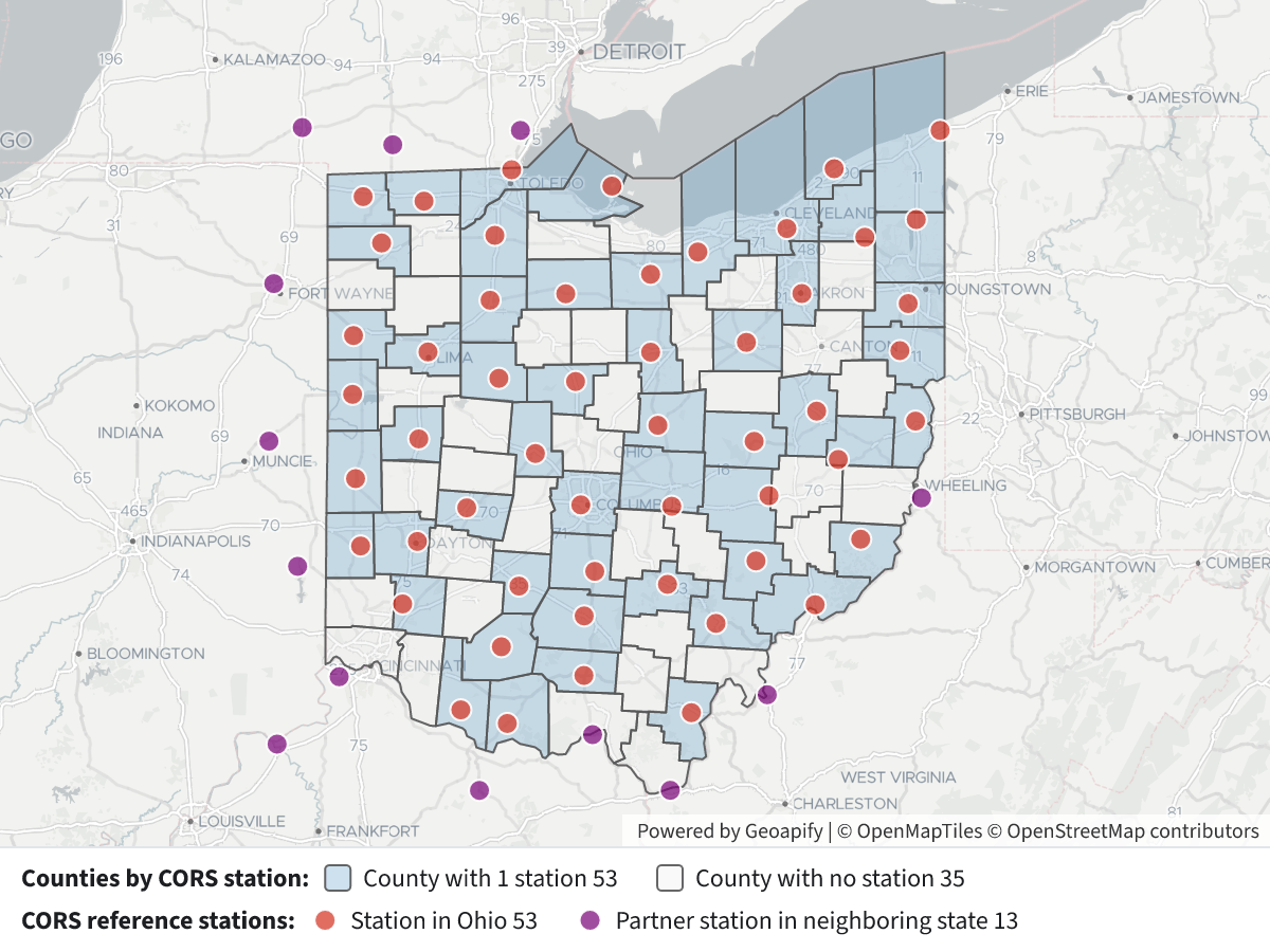 ODOT CORS Stations by County
