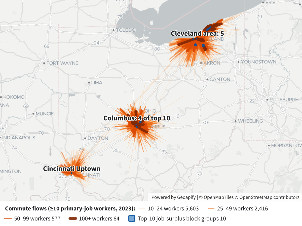 Commute Flows Into Top Job-Surplus Block Groups