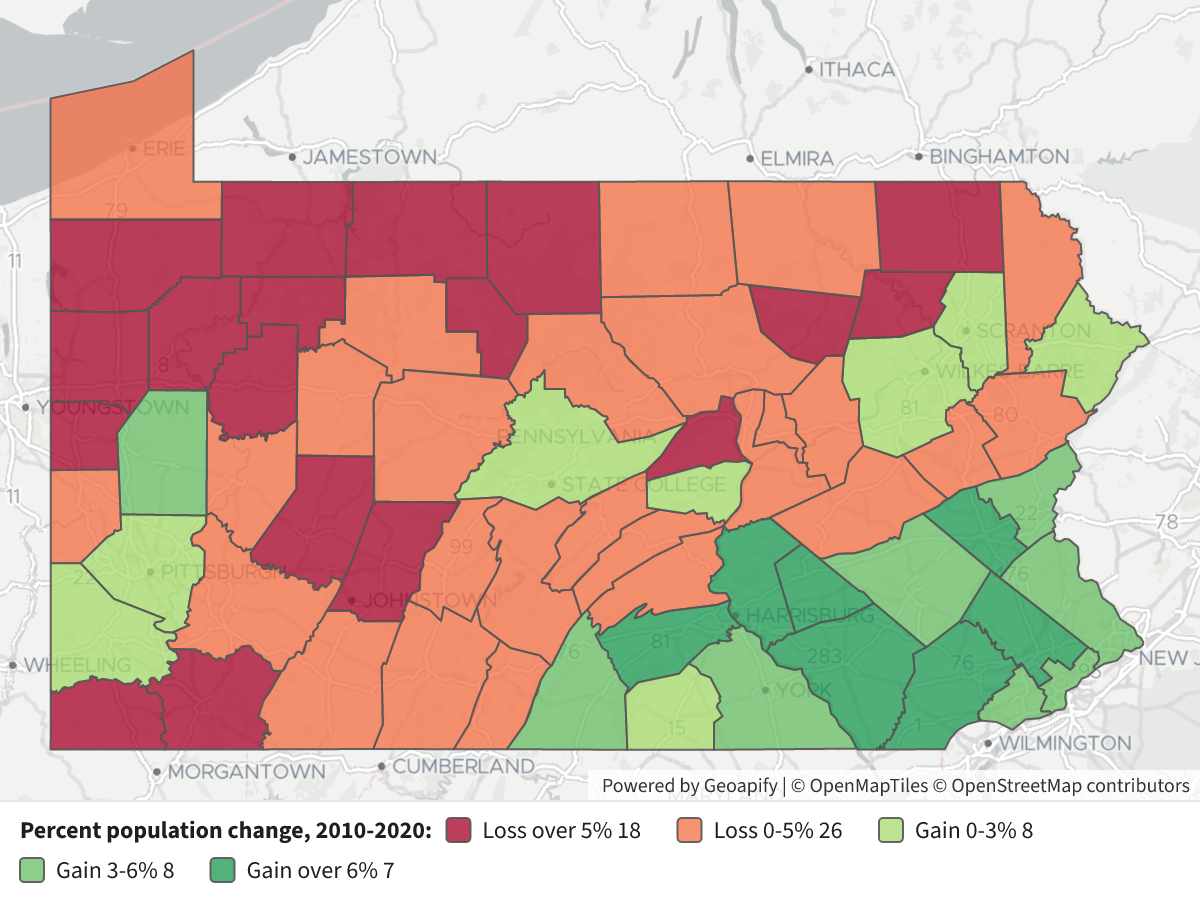Pennsylvania County Population Change 2010-2020