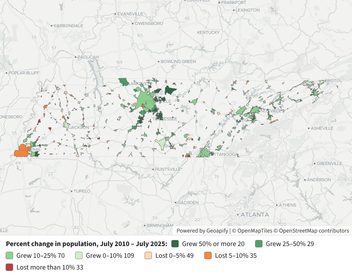 Population Change by City and Town, 2010–2025