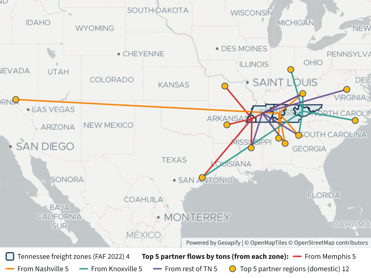 Tennessee Freight Zones and Top Partners